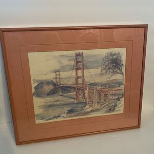 Framed Watercolor Print of San Francisco Victorian Golden Gate By Jegai Vintage